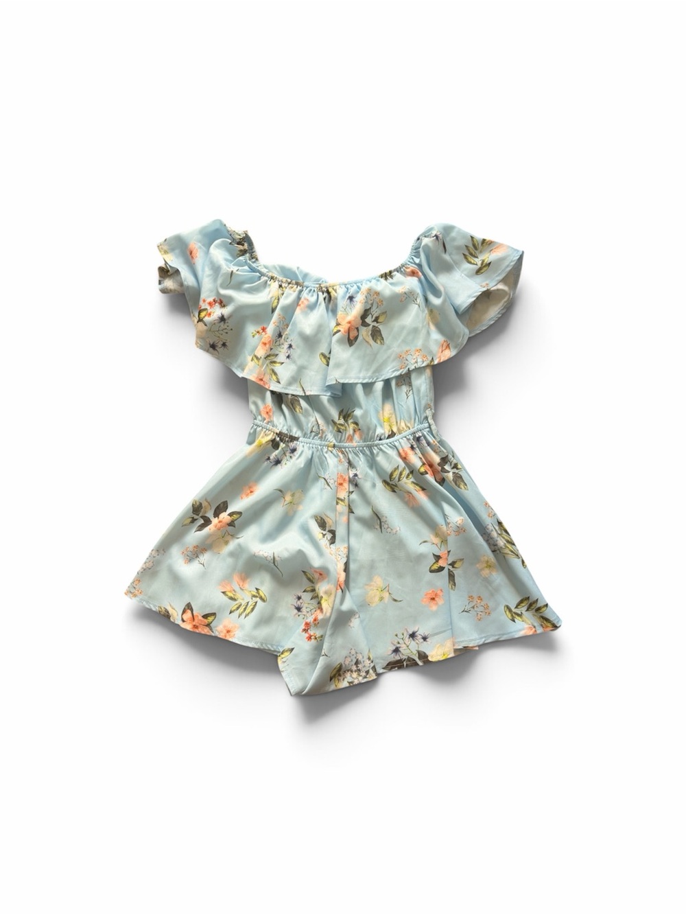 Parisian Works Light Blue Floral Off-Shoulder romper size 4 - Picture 2 of 3